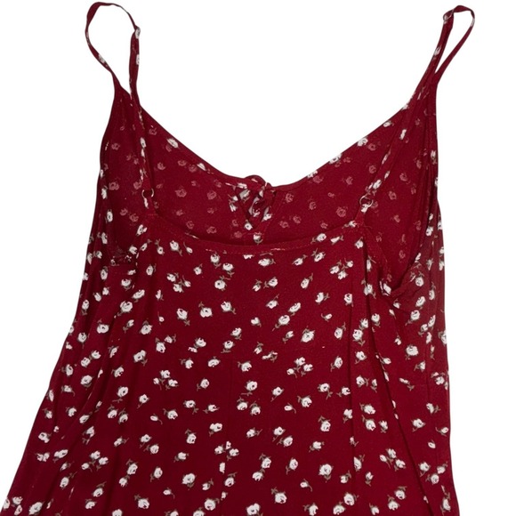 Hollister Red Floral Midi Dress Tie Front Side Zip Slip Boho Womens Small - Picture 10 of 11